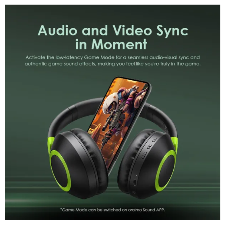 oraimo BoomPop 2 ENC Over-Ear Wireless Headphones  with a Powerful Bass,60-hr-Playtime,HD Voice in Calls & Dual-device Connectivity