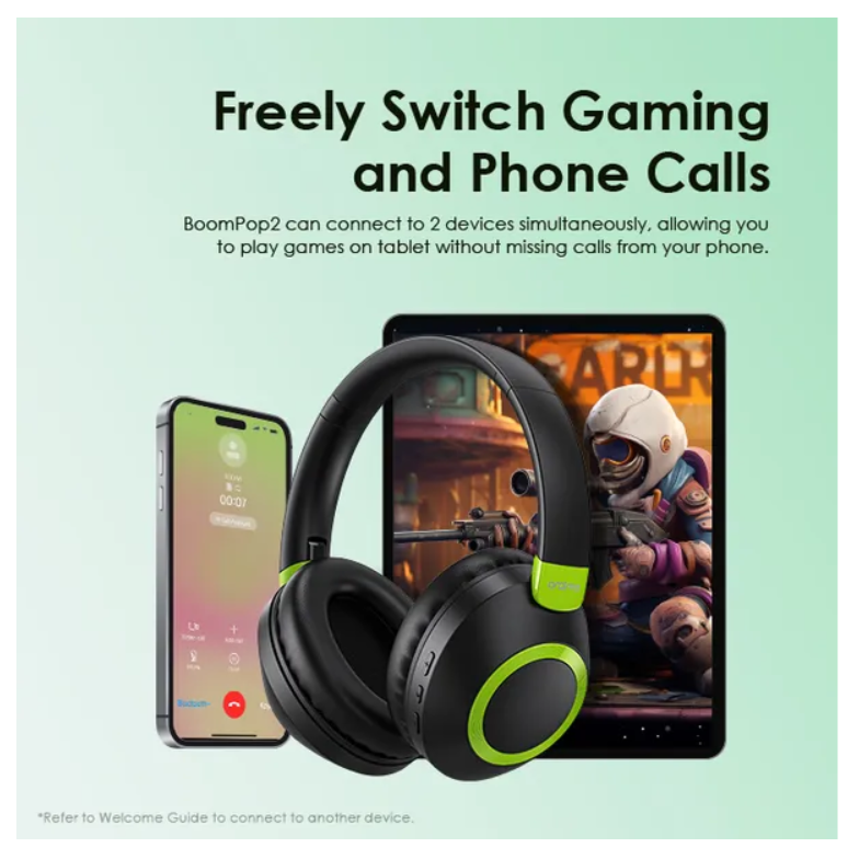 oraimo BoomPop 2 ENC Over-Ear Wireless Headphones  with a Powerful Bass,60-hr-Playtime,HD Voice in Calls & Dual-device Connectivity