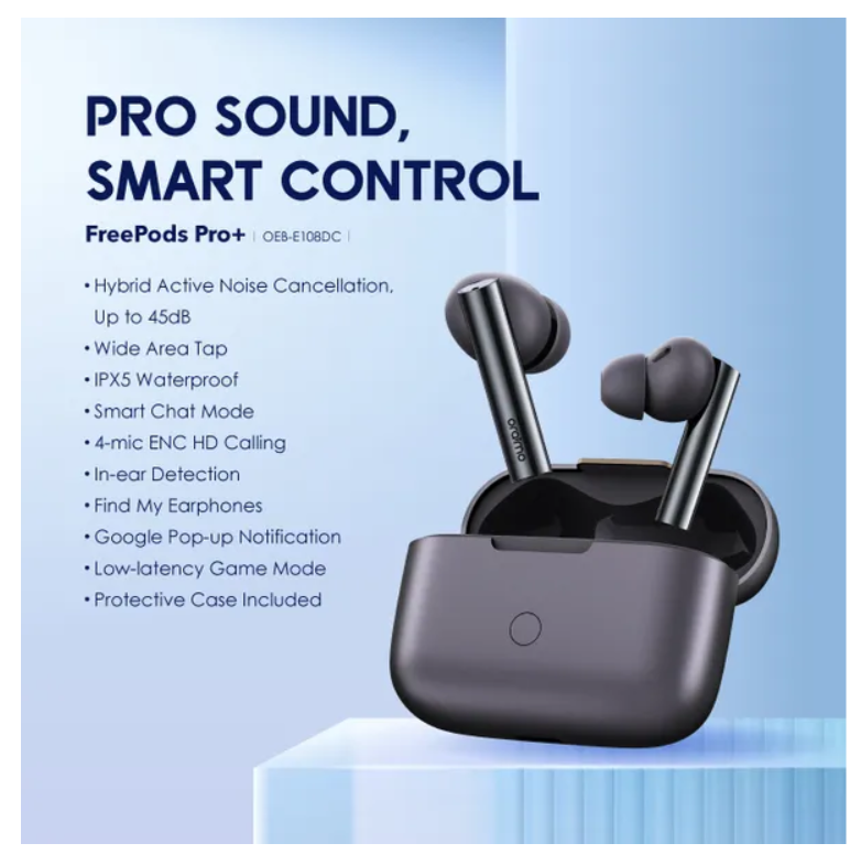 oraimo FreePods Pro+ Hybrid ANC True Wireless Earbuds Hybrid ANC, Up to 45dB  with Smart Chat Mode  & a protective case included Bluetooth earphones