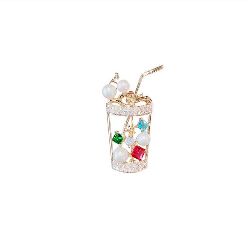 Women's brooch, light luxury, niche creative milk tea cup, cute and personalized safety pin, collar pin, anti glare safety pin