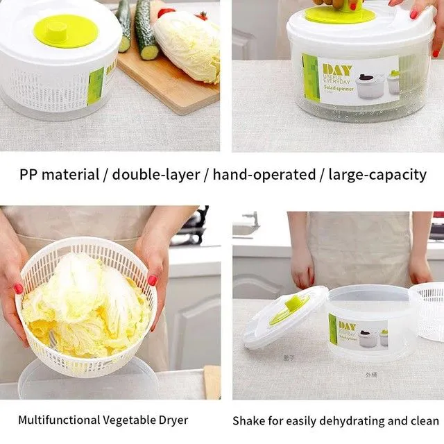 New Large 3Ltr Manual Salad Spinner, Dryer ,Drainer ,Salads Dehydrator, Vegetable Drying The salad spinners are made of premium food-grade BPA-Free no particular smell, non-toxic, long lifespan