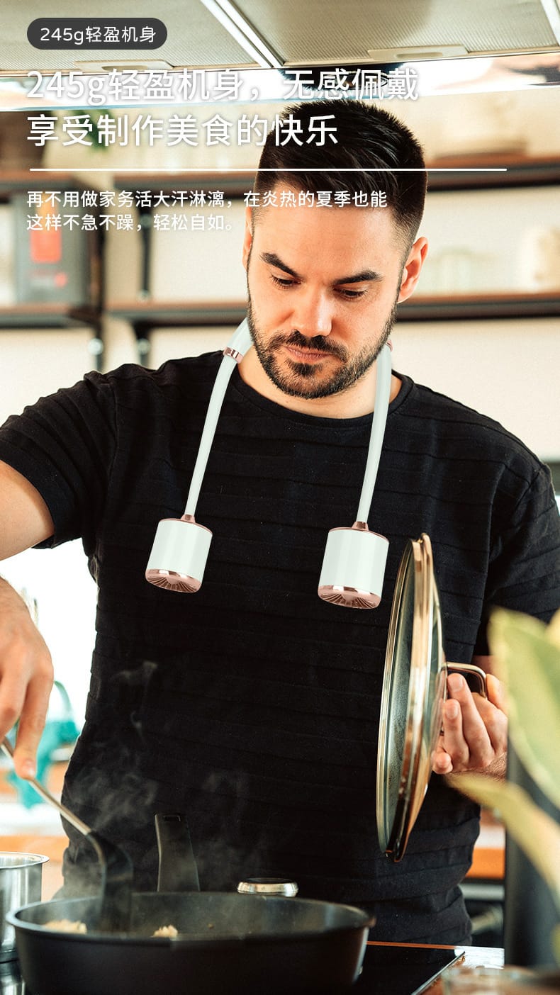 Gold Hanging Neck Small Fan USB Charging Three-speed Adjustable Summer Portable silent Outdoor Electric Neck Fan, Home, Office, Indoor, Outdoor, Small leafless Neck Fan