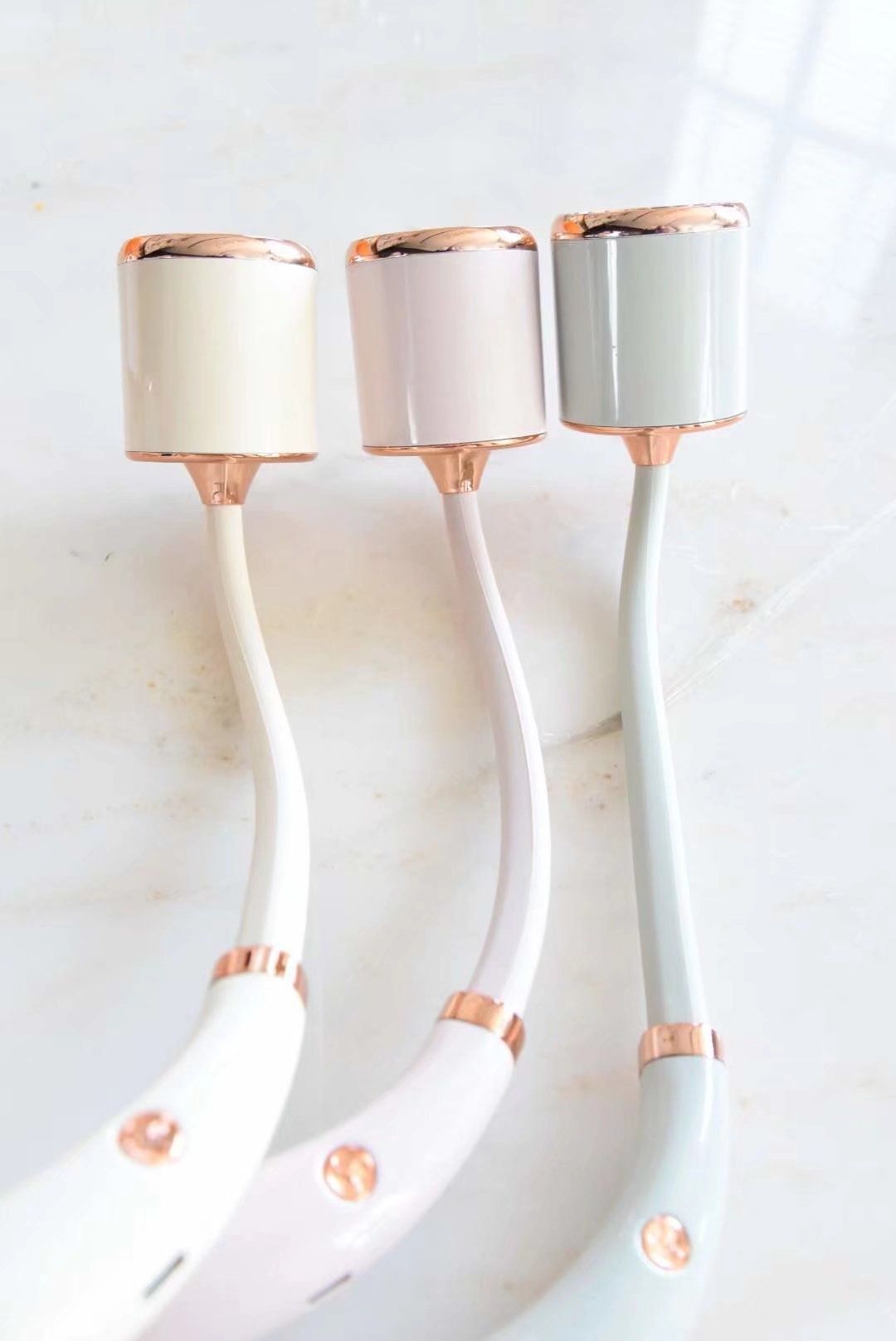 Gold Hanging Neck Small Fan USB Charging Three-speed Adjustable Summer Portable silent Outdoor Electric Neck Fan, Home, Office, Indoor, Outdoor, Small leafless Neck Fan