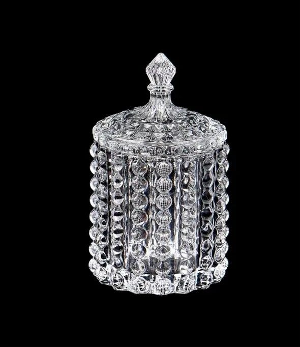 This elegant, eye catching, crisp white glass vessel gives old school candy jar vibes, and will be a lovely focal point of your home decor, Box glass cylinder "Bubbles and dome" transparent 16x8.5x8.5