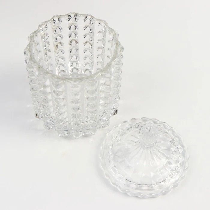 This elegant, eye catching, crisp white glass vessel gives old school candy jar vibes, and will be a lovely focal point of your home decor, Box glass cylinder "Bubbles and dome" transparent 16x8.5x8.5