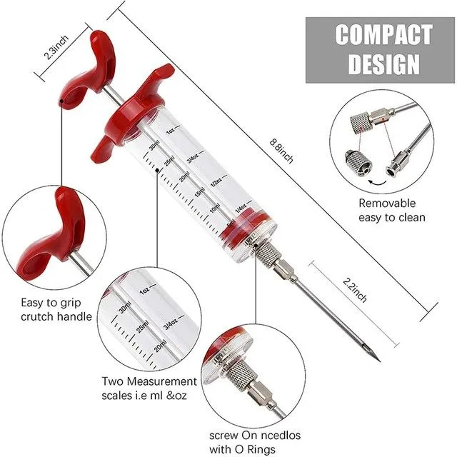 Barbecue Meat Syringe, Food Grade Stainless Steel Needle, Turkey Marinade Spice Syringe, Kitchen Sauce Marinade Syringe Accessories