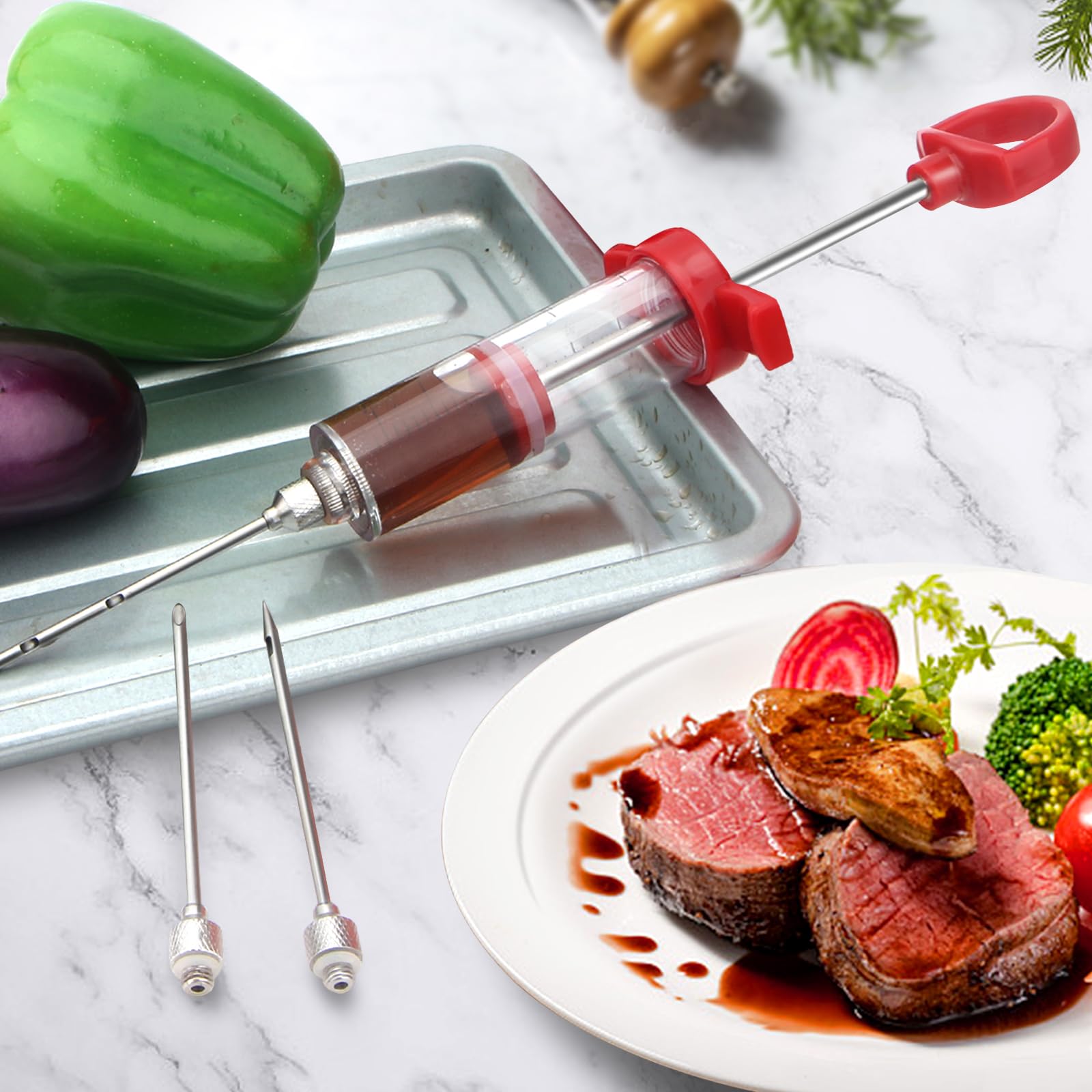 Barbecue Meat Syringe, Food Grade Stainless Steel Needle, Turkey Marinade Spice Syringe, Kitchen Sauce Marinade Syringe Accessories