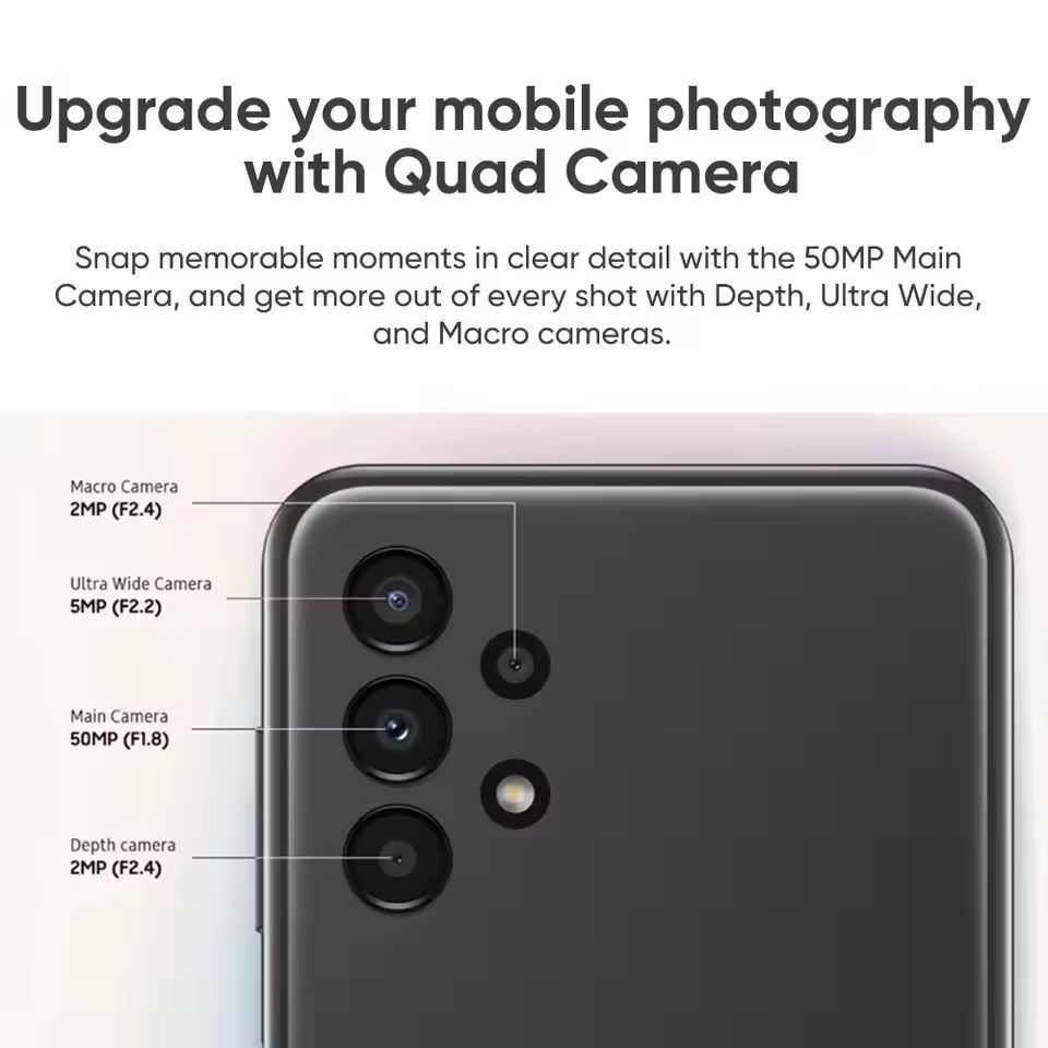 Refurbished Samsung Galaxy A13 5G Smartphones 128B+4GB 6.6-inch AMOLED display 50MP+8MP rear quad camera 5000mAh Type-C fast charging fingerprint unlocking Smartphones