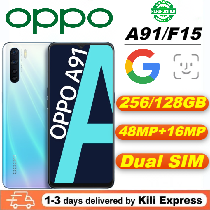 Refurbished OPPO A91 F15 Smart Phone 256GB 128GB 6.4" without Fingerprint unlock phone Dual SIM 4G phone Refurbished Phone SmartPhones Mobile Phones 128GB phone 4G Phone oppp phone smartphone A91 F15