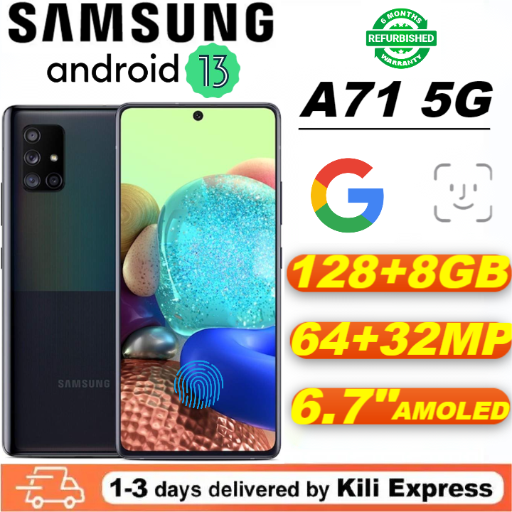 Refurbished Samsung Galaxy A71 5G Smart Phone 128+8GB 4500mAh 6.7" 64MP Fingerprint unlock phone Dual SIM 5G phone  Refurbished Phone SmartPhones Mobile Phones 128GB phone Samsung phone smartphone