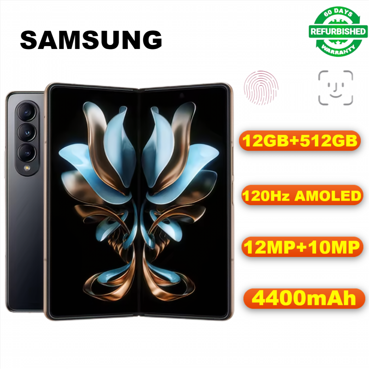 Refurbished Samsung Z Fold3 5G Smartphones Upgrade W23 Appearance System 256GB/512GB 7.6inch 120Hz AMOLED Folding Screen 12MP+10MP Rear Three Camera 4400mAh Fingerprint Unlocking Dual Card Smartphones