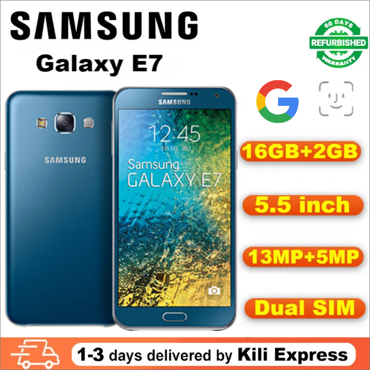 Refurbished Samsung Galaxy E7 Smartphones 16GB+2GB 5.5inch Super AMOLED display 13MP+5MP camera 2950mAh Micro charging port dual card Smartphones