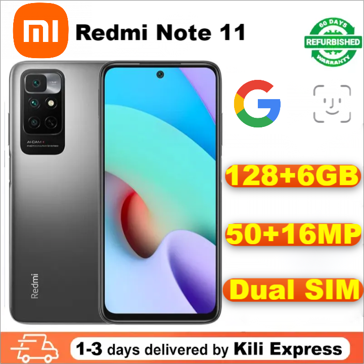 Refurbished Phones Xiaomi Redmi Note 11 6.43"AMOLED DotDisplaySmartphones 128GB+6GB 50MP Quad Camera 5000 mAh Battery smartphones Mobile Phones Phone cell phones