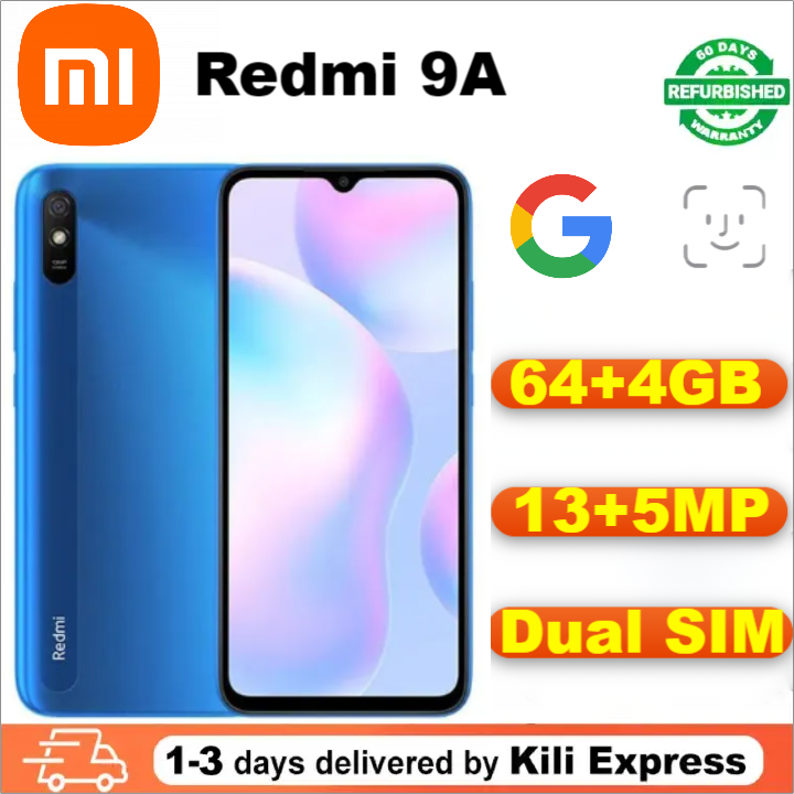 Refurbished Xiaomi Redmi 9A 4GB+64GB13mp+5mp dual sim 4G mobile Phones fingerprint unlock mobile phones photo taking Smart Phones Xiaomi 9A  fashion phone