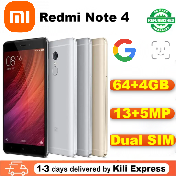 Refurbished Xiaomi Redmi Note 4 64GB+4GB 13mp+5mp  dual sim 4G mobile Phones fingerprint unlock mobile phones photo taking Smart Phones  fashion phone