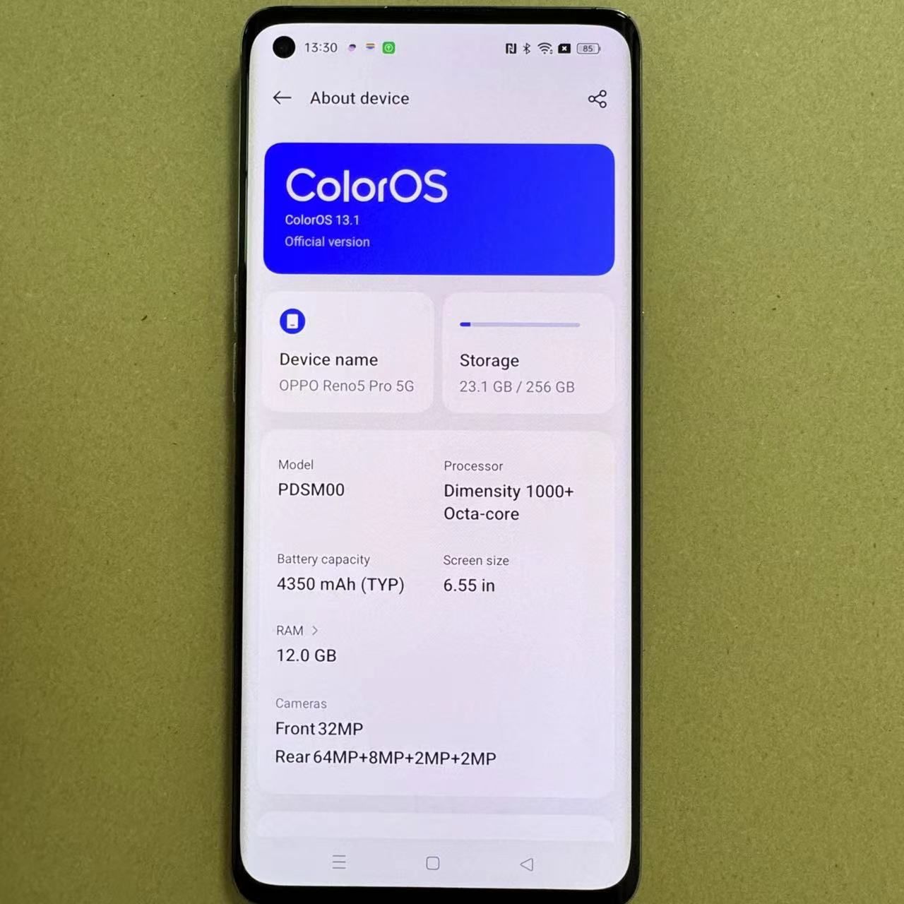 Refurbished OPPO Reno 5 Pro 5G Smartphones 256/128GB+12/8GB 6.55inch AMOLED Curved Screen 64MP+32MP Rear Quad Camera 4350mAh Type-C Fast Charging Fingerprint Unlocking Dual Card Reno5 Pro Smartphones