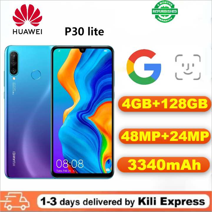 Refurbished HUAWEI P30 lite Smartphones 128GB+4GB 6.15 inch LCD display 48MP+24MP rear triple camera 3340mAh Type-C fast charging Fingerprint Unlocking Dual Card Smartphones