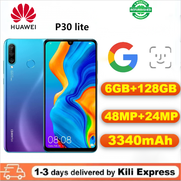 Refurbished HUAWEI P30 lite Smartphones 128GB+6GB 6.15 inch LCD display 48MP+24MP rear triple camera 3340mAh Type-C fast charging Fingerprint Unlocking Dual Card Smartphones