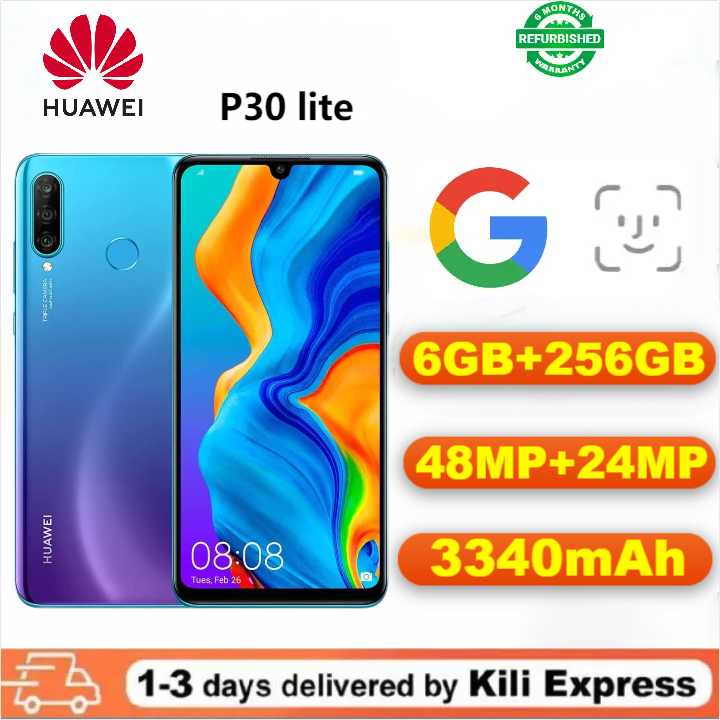 Refurbished HUAWEI P30 lite Smartphones 256GB+6GB 6.15 inch LCD display 48MP+24MP rear triple camera 3340mAh Type-C fast charging Fingerprint Unlocking Dual Card Smartphones