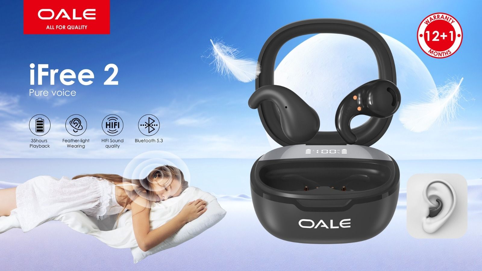 Oale Ifree 2 ,painless sleep headphones, electricity persistence, light wear,hifi sound quality,Bluetooth 5.3