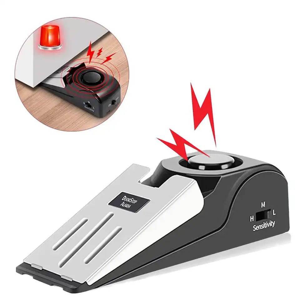 Upgraded Door Stopper Alarm WITH FREE BATTERIES Portable 120db Wedge Security Floor Door Stops Adjustable Sensitivity for Home Dormitory Traveling