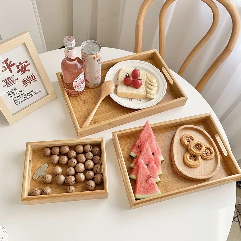 3pcs Set  High Quality Multifunctional Bamboo Serving Trays for Coffee/Dinner/Lunch/Hotel