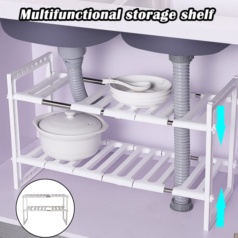 Kitchen Organiser Under Sink Rack Storage Shelves Expandable 2 Tier Cabinet Shelf Dishes Rack Under Sink Holder Bathroom Shelf