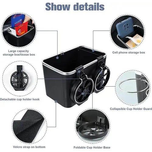 Armrest Car Storage Box with 2Cup Holders and Phone Slot