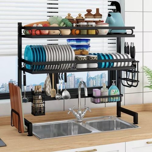 Double over the sink dish drainer, Black polished and rust free steel- measurements 85cm