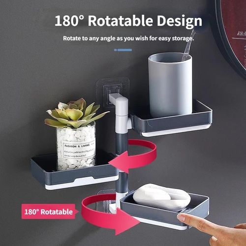 3 layer Rotating Drain Soap Holder Bathroom Rack Wall Soap Box Holder Drilling-Free Soap Holder Wall Mounted Soap Organizer Soap Case Soap Dish Box Bathroom