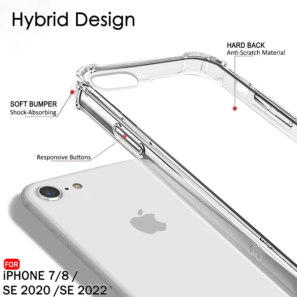 Hybrid Hard-Back Soft-Sides Shockproof Non-yellowing Crystal Clear Bumper Back Case Cover for Apple iPhone 7