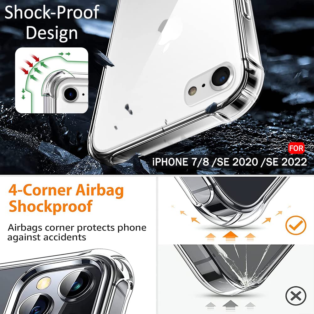 Hybrid Hard-Back Soft-Sides Shockproof Non-yellowing Crystal Clear Bumper Back Case Cover for Apple iPhone SE 2020