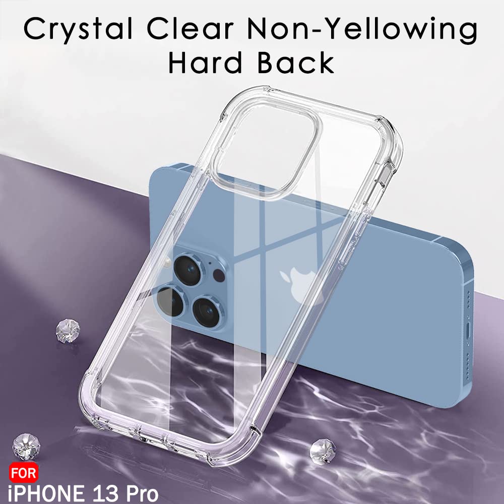 Hybrid Hard-Back Soft-Sides Shockproof Non-yellowing Crystal Clear Bumper Back Case Cover for Apple iPhone 13 Pro Max
