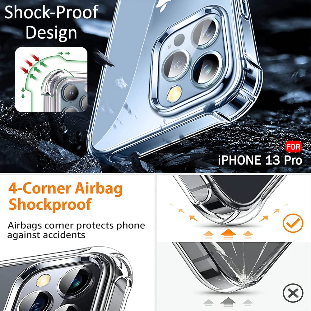 Hybrid Hard-Back Soft-Sides Shockproof Non-yellowing Crystal Clear Bumper Back Case Cover for Apple iPhone 13 Pro Max