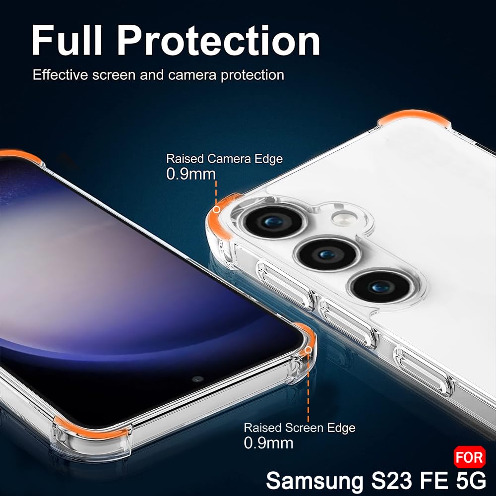 Hybrid Hard-Back Soft-Sides Shockproof Non-yellowing Crystal Clear Bumper Back Case Cover for Samsung Galaxy S23 Fe