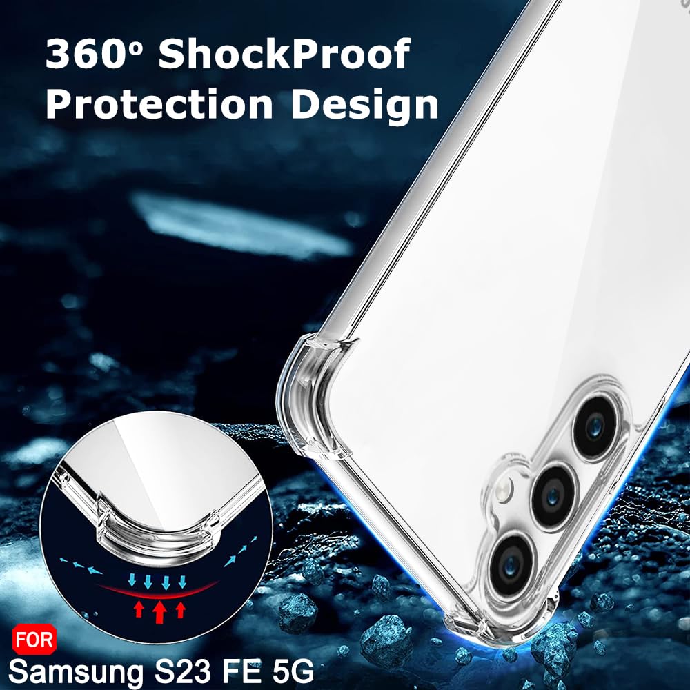 Hybrid Hard-Back Soft-Sides Shockproof Non-yellowing Crystal Clear Bumper Back Case Cover for Samsung Galaxy S23 Fe