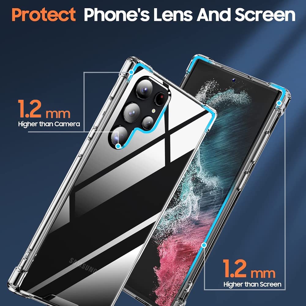 Hybrid Hard-Back Soft-Sides Shockproof Non-yellowing Crystal Clear Bumper Back Case Cover for Samsung Galaxy S22 Ultra
