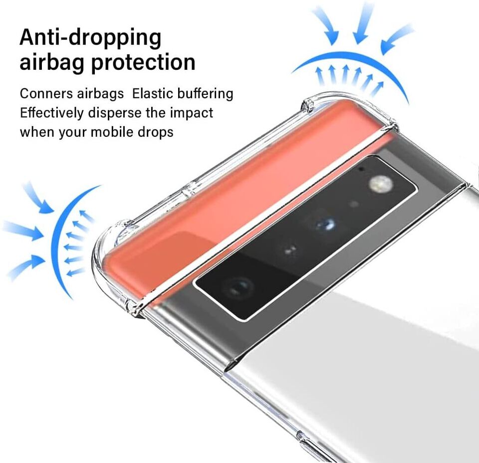 Hybrid Hard-Back Soft-Sides Shockproof Non-yellowing Crystal Clear Bumper Back Case Cover for Google Pixel 6