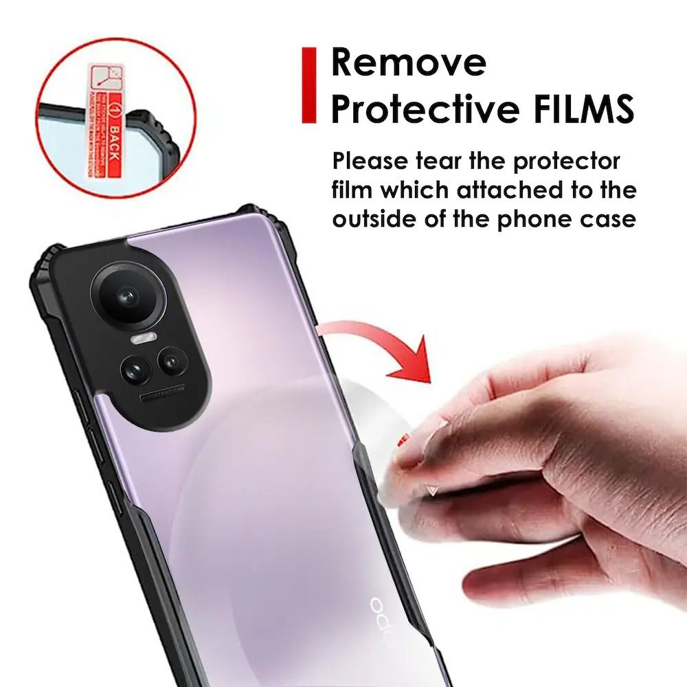 Xundd Airbag Shockproof Bumper Shell Back Transparent Acrylic + TPU Buffer Case Cover for Oppo Reno 10