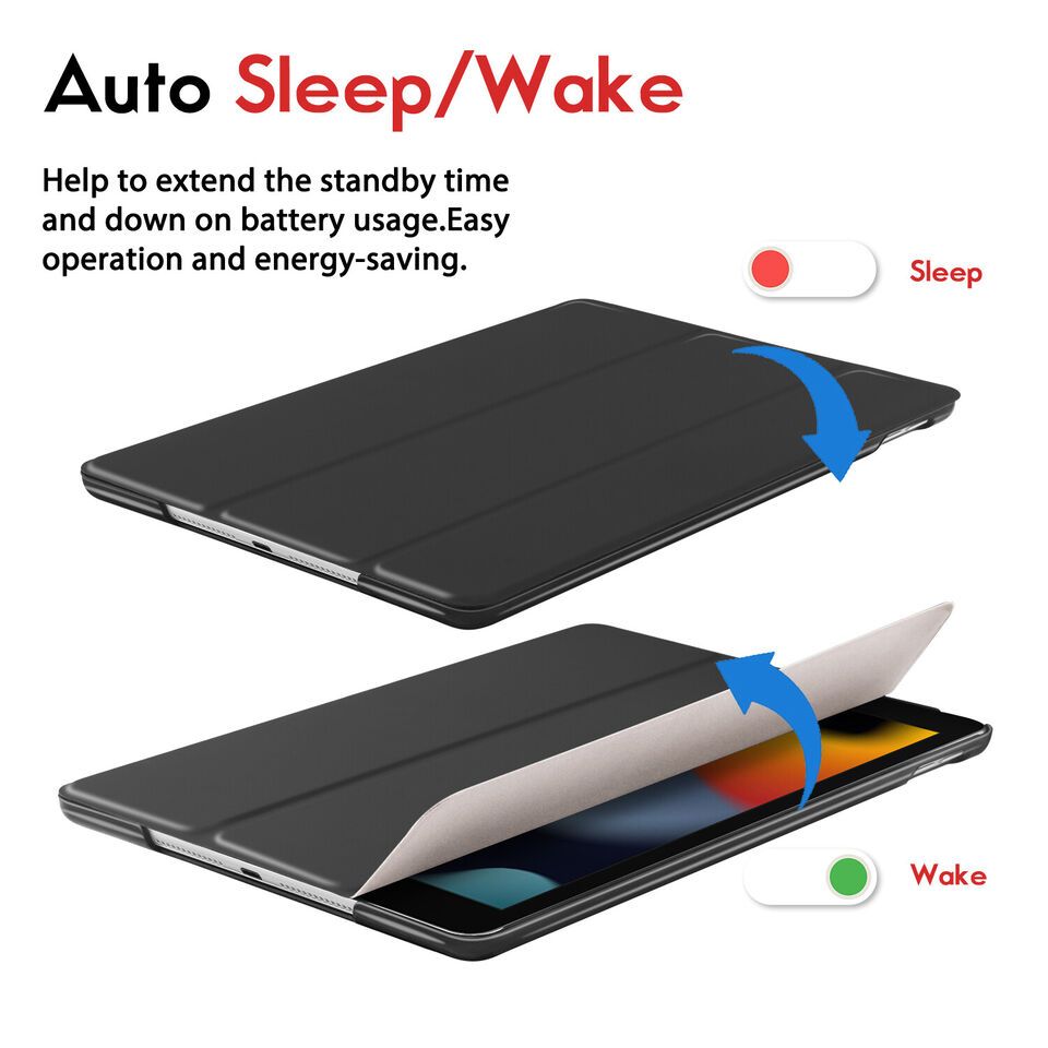 Tri-Fold Smart Magnetic Flip Tablet Leather Case, Shockproof Hard Shell Stand Case Cover with Auto Wake/Sleep for Apple iPad 10.2 (2019, 2020, 2021)