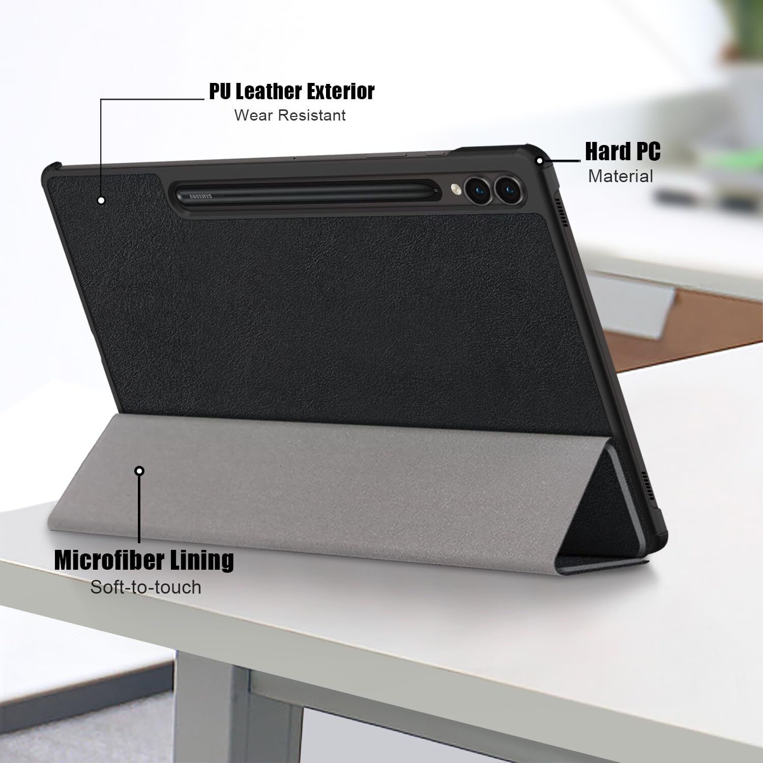 Tri-Fold Smart Magnetic Flip Tablet Leather Case, Shockproof Hard Shell Stand Case Cover with Auto Wake/Sleep for Samsung Galaxy Tab S6 (T860/T865)