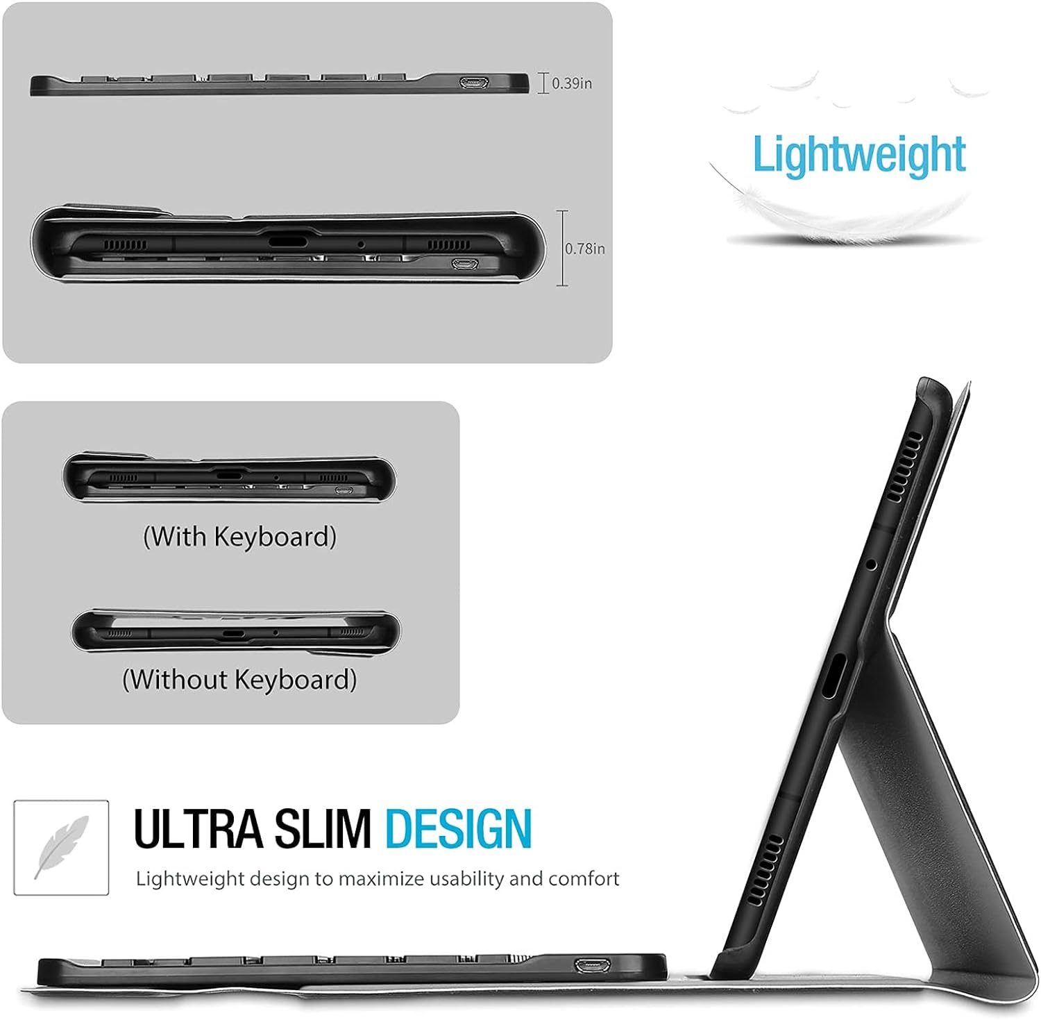 Slim Folio Smart Keyboard Case Cover with Detachable Wireless Bluetooth Keyboard for Samsung Galaxy Tab A7 Lite 2021 (T220/T225/T227) – Black