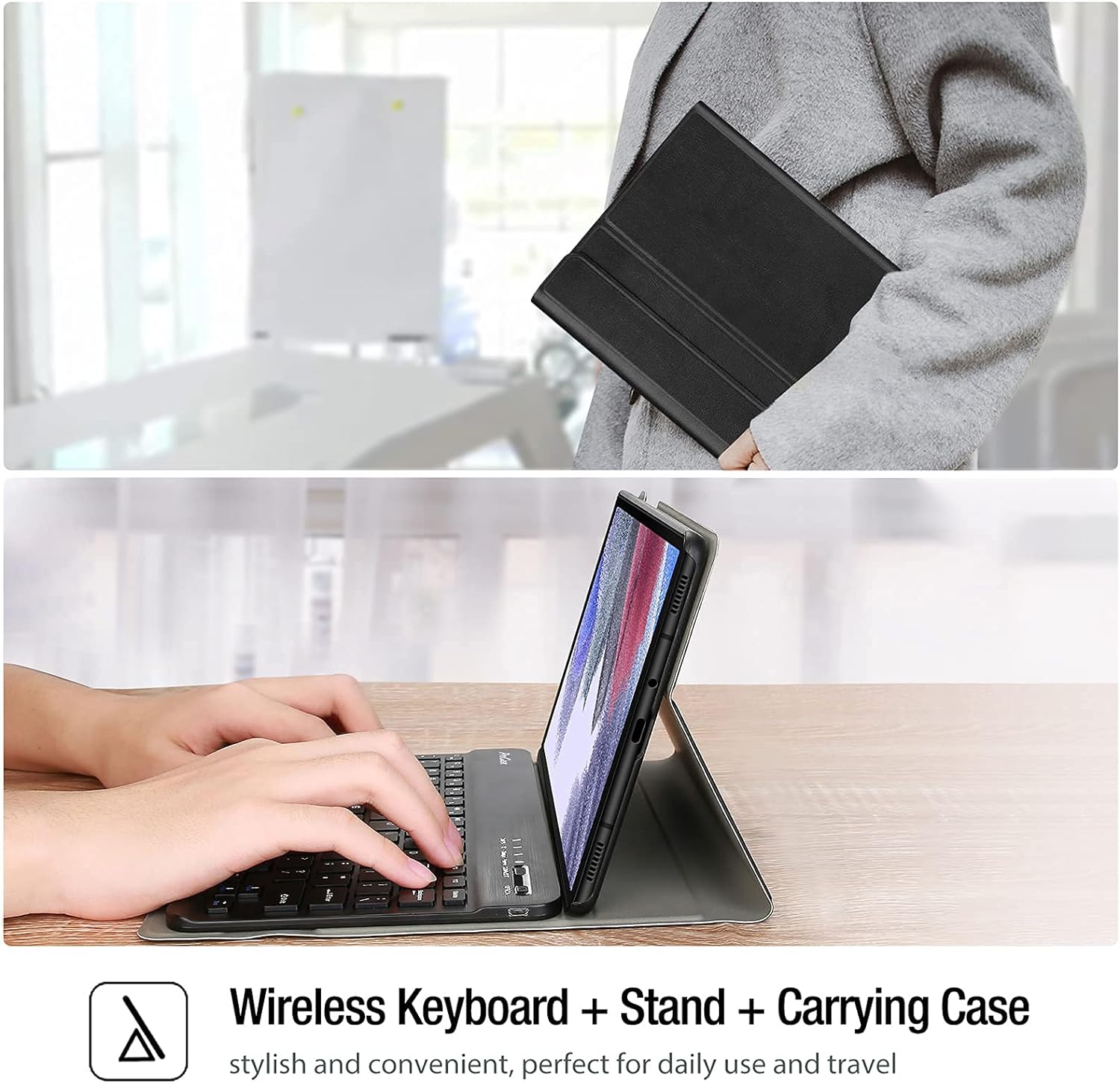 Slim Folio Smart Keyboard Case Cover with Detachable Wireless Bluetooth Keyboard for Samsung Galaxy Tab A7 Lite 2021 (T220/T225/T227) – Black