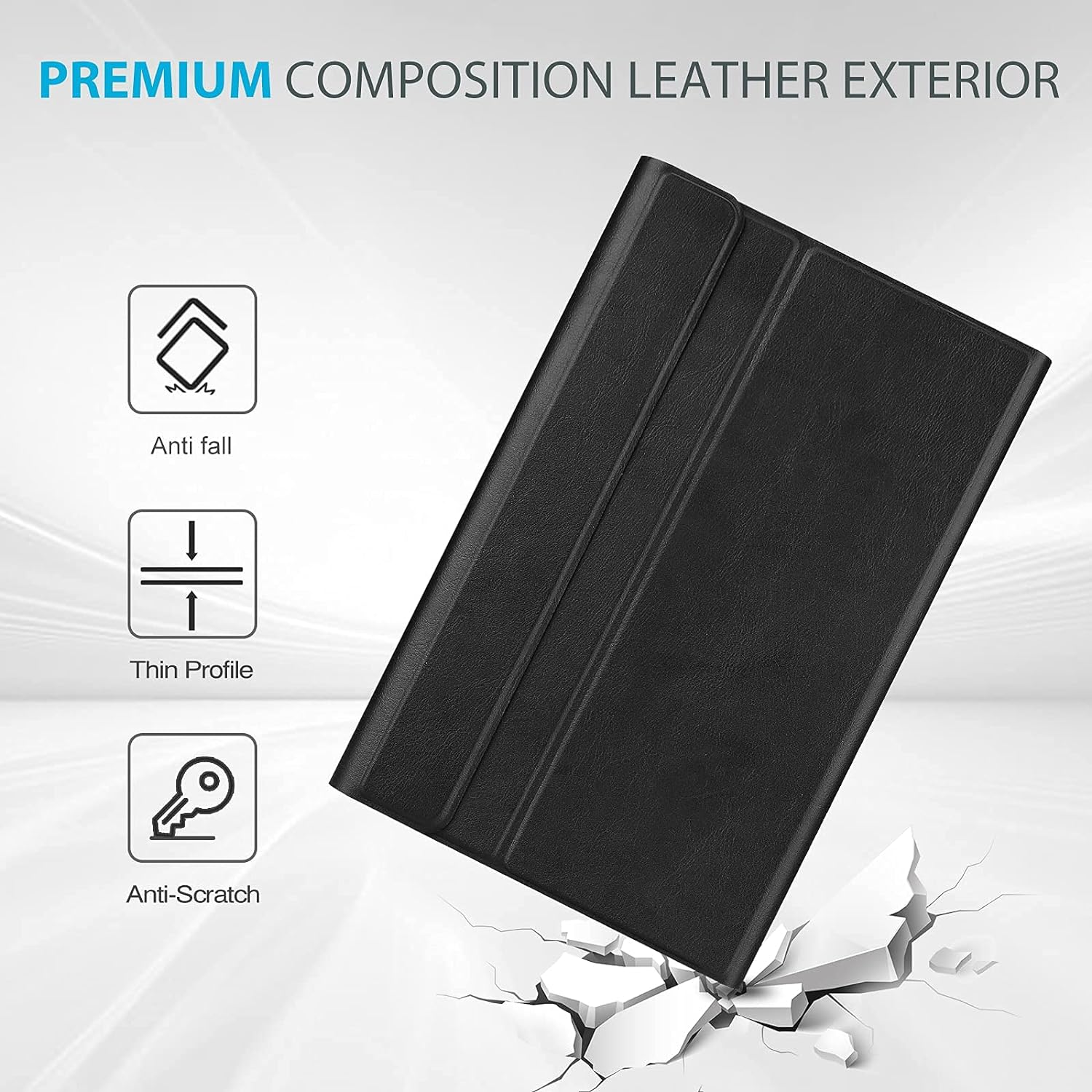 Slim Folio Smart Keyboard Case Cover with Detachable Wireless Bluetooth Keyboard for Samsung Galaxy Tab A7 Lite 2021 (T220/T225/T227) – Black