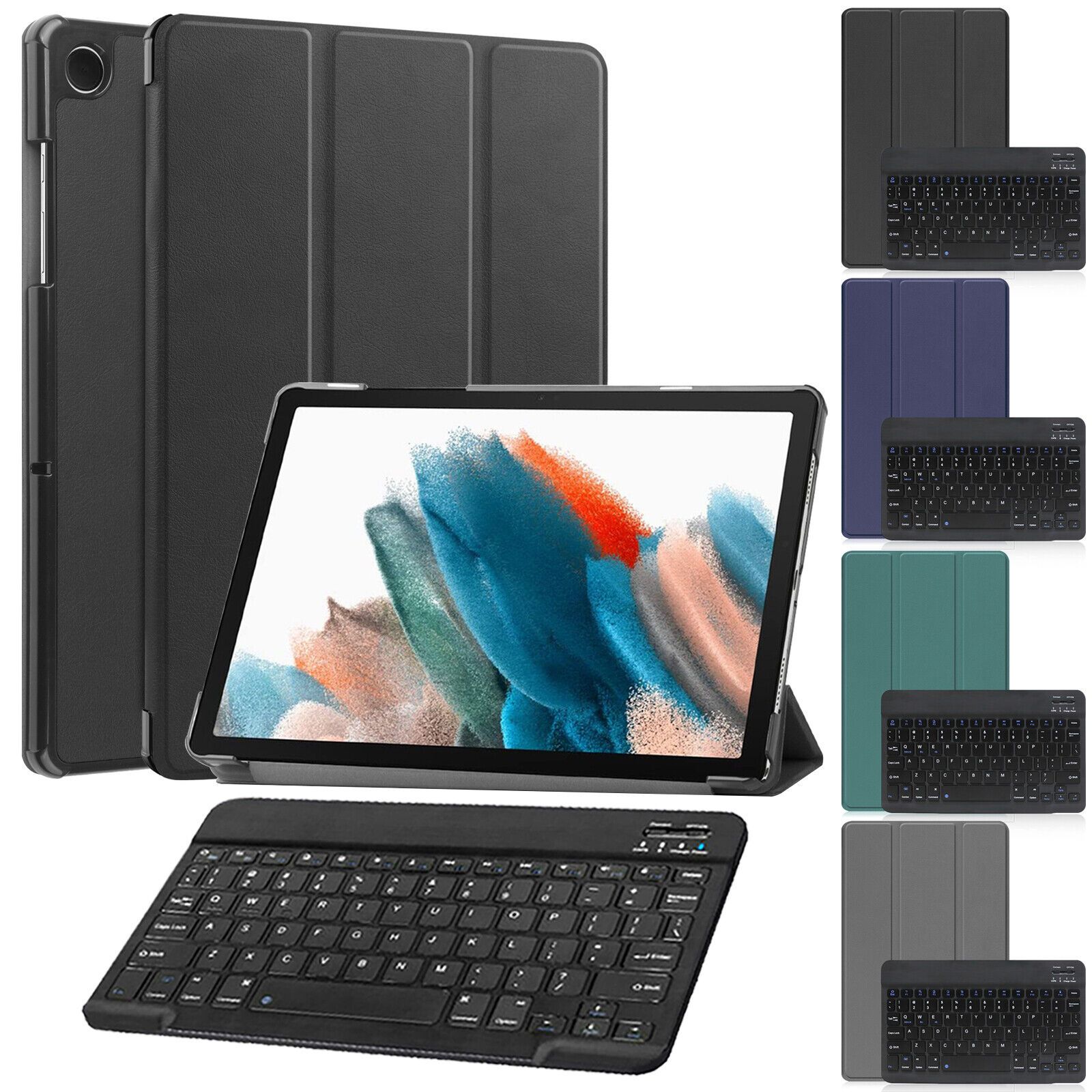 Slim Folio Smart Keyboard Case Cover with Detachable Wireless Bluetooth Keyboard for Samsung Galaxy Tab A9– Black