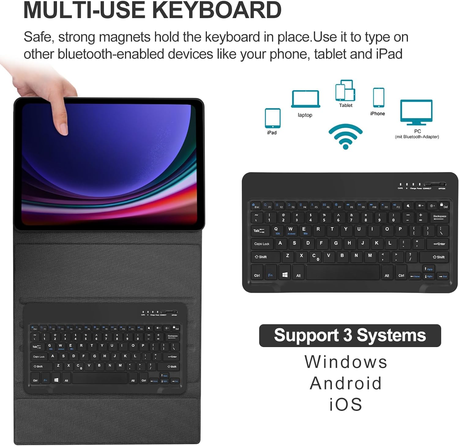 Slim Folio Smart Keyboard Case Cover with Detachable Wireless Bluetooth Keyboard for Samsung Galaxy S9+ Plus– Black