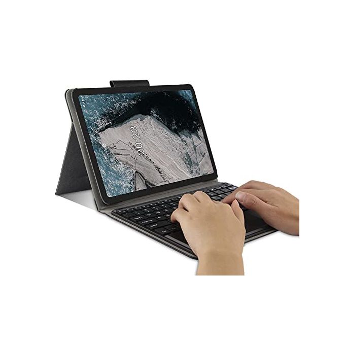 Slim Folio Smart Keyboard Case Cover with Detachable Wireless Bluetooth Keyboard for Nokia T20 – Black