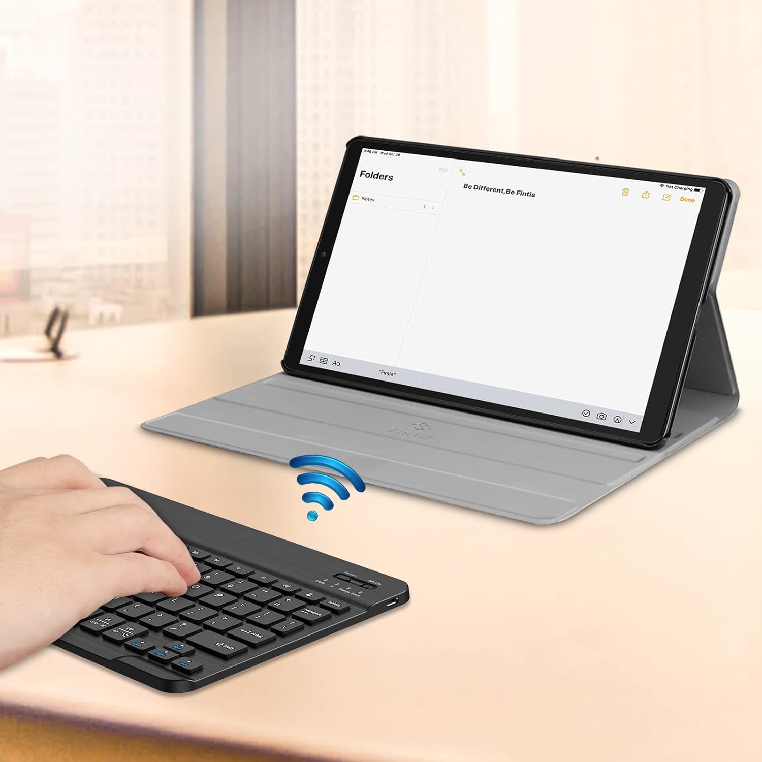 Slim Folio Smart Keyboard Case Cover with Detachable Wireless Bluetooth Keyboard for Nokia T20 – Black