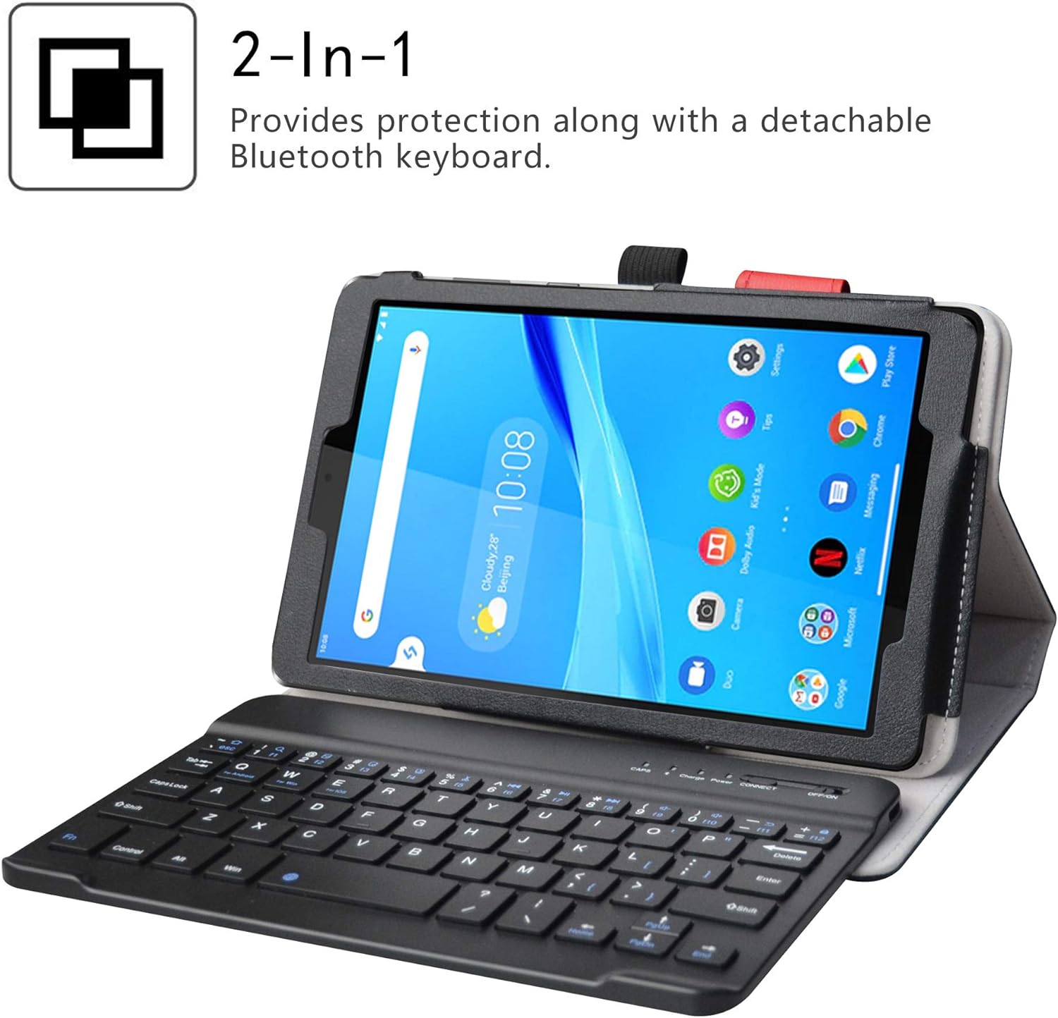Slim Folio Smart Keyboard Case Cover with Detachable Wireless Bluetooth Keyboard for Lenovo Tab M8 – Black