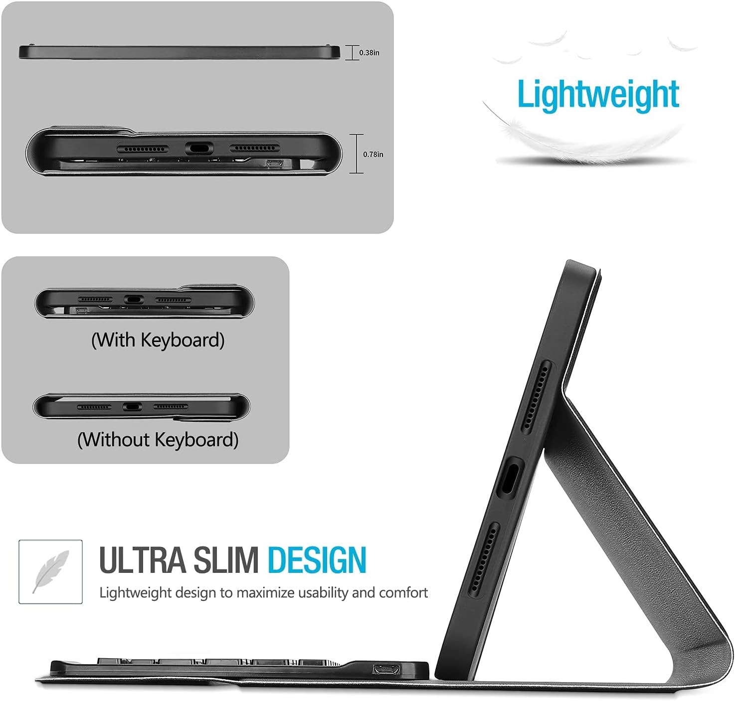 Slim Folio Smart Keyboard Case Cover with Detachable Wireless Bluetooth Keyboard for Apple iPad Mini 6 2021 – Black